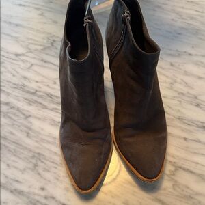 Vince Brown Pointed-Toe Leather Ankle Booties